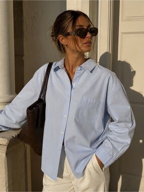 Djerf Avenue Breezy Shirt Blue XXL Organic Cotton Scandi Minimalist Classic Prep